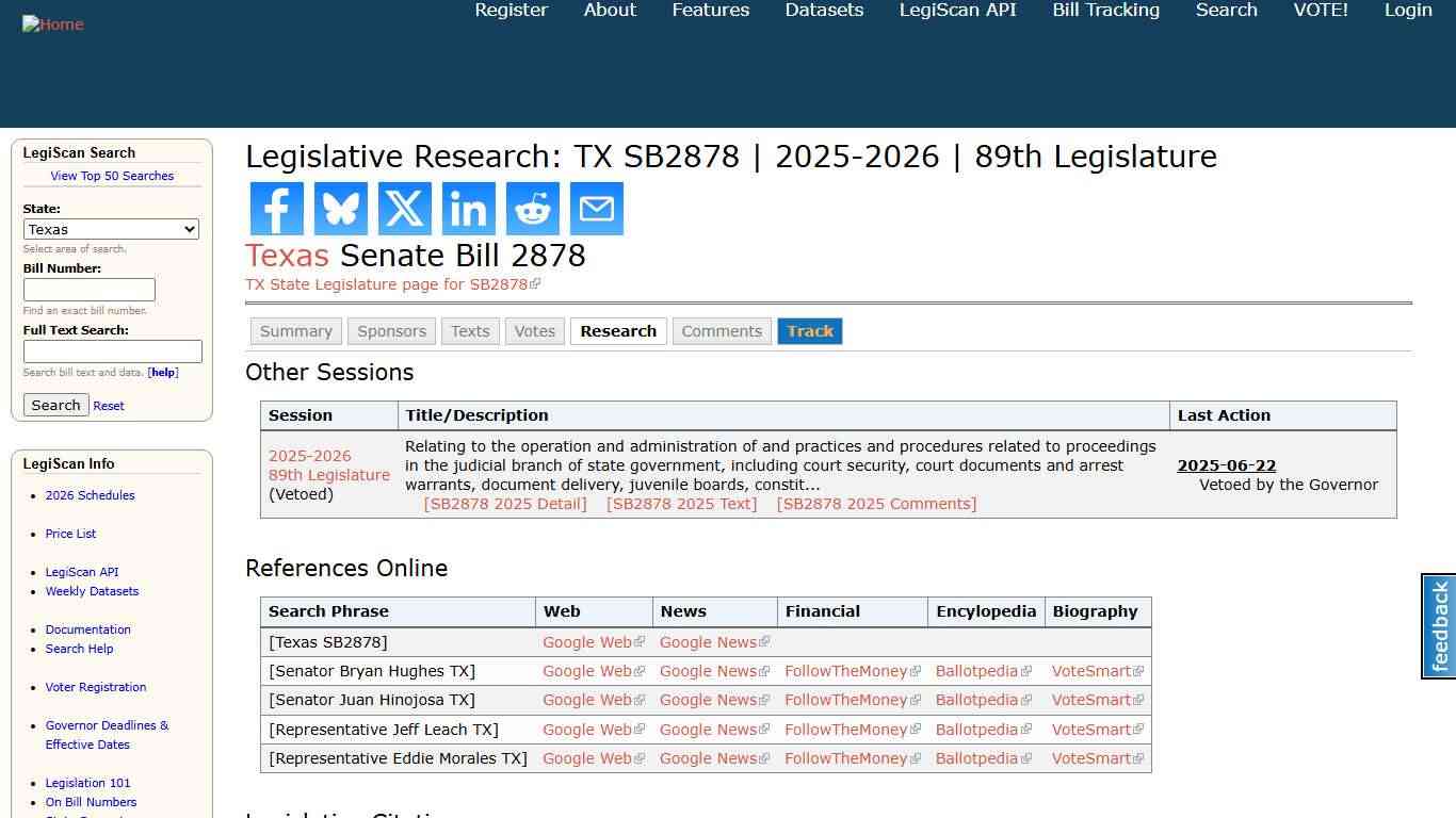 Legislative Research: TX SB2878 2025-2026 89th Legislature LegiScan
