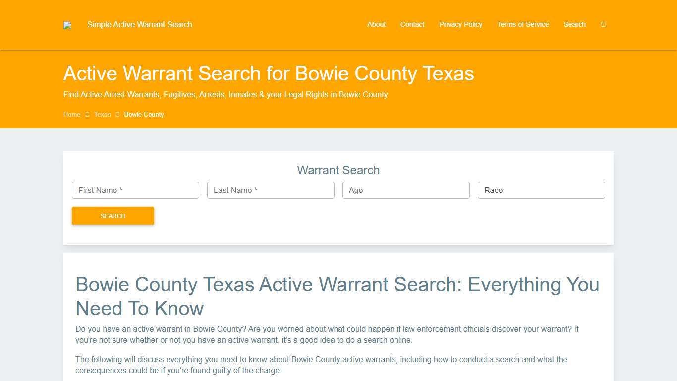 Active Warrant Search in Bowie County Texas - Outstanding Warrants