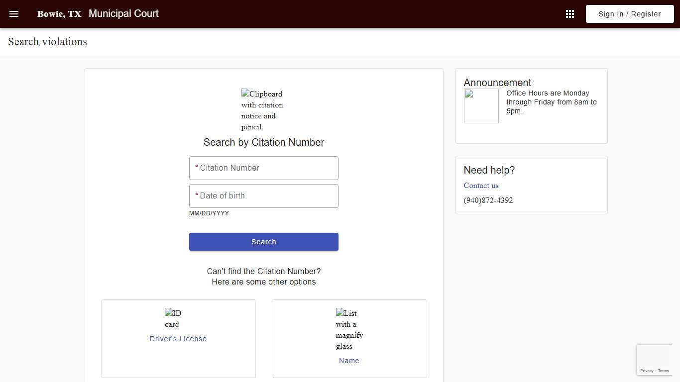 Search - Search violations - Municipal Court - Bowie, TX - Municipal Online Services