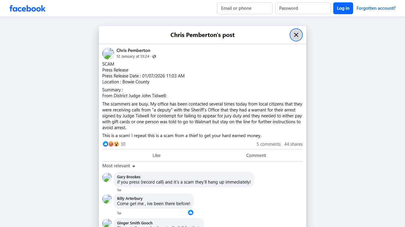 Chris Pemberton - SCAM Press Release Press Release Date :... Facebook